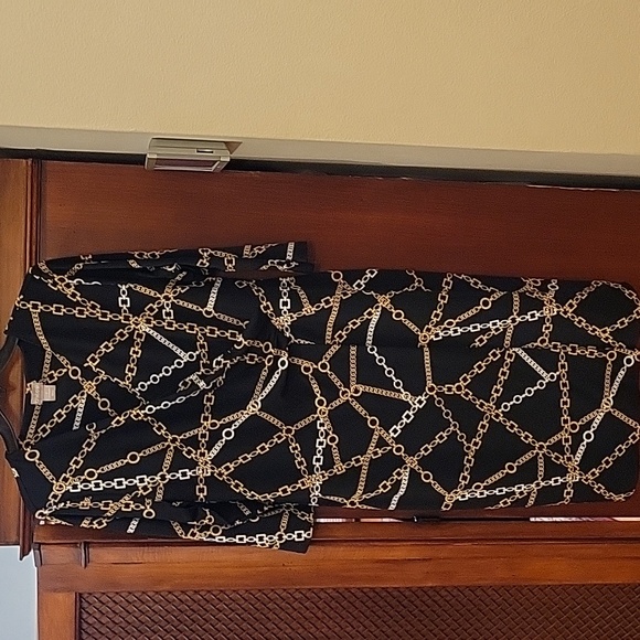 Chico's Dresses & Skirts - Chico’s | Black Faux Wrap Chain Print Midi Dress - US Size 8/10